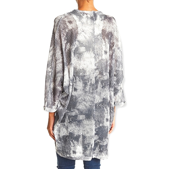 VINCE CAMUTO Neutral Tie-Dye Cuffed 3/4 Sleeve Knit Cocoon Cardigan Wrap Women's - Picture 2 of 9